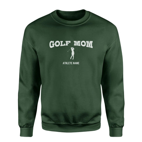 Golf Mom with Golfer Icon and Golfer Name on a Sweatshirt with a White Graphic