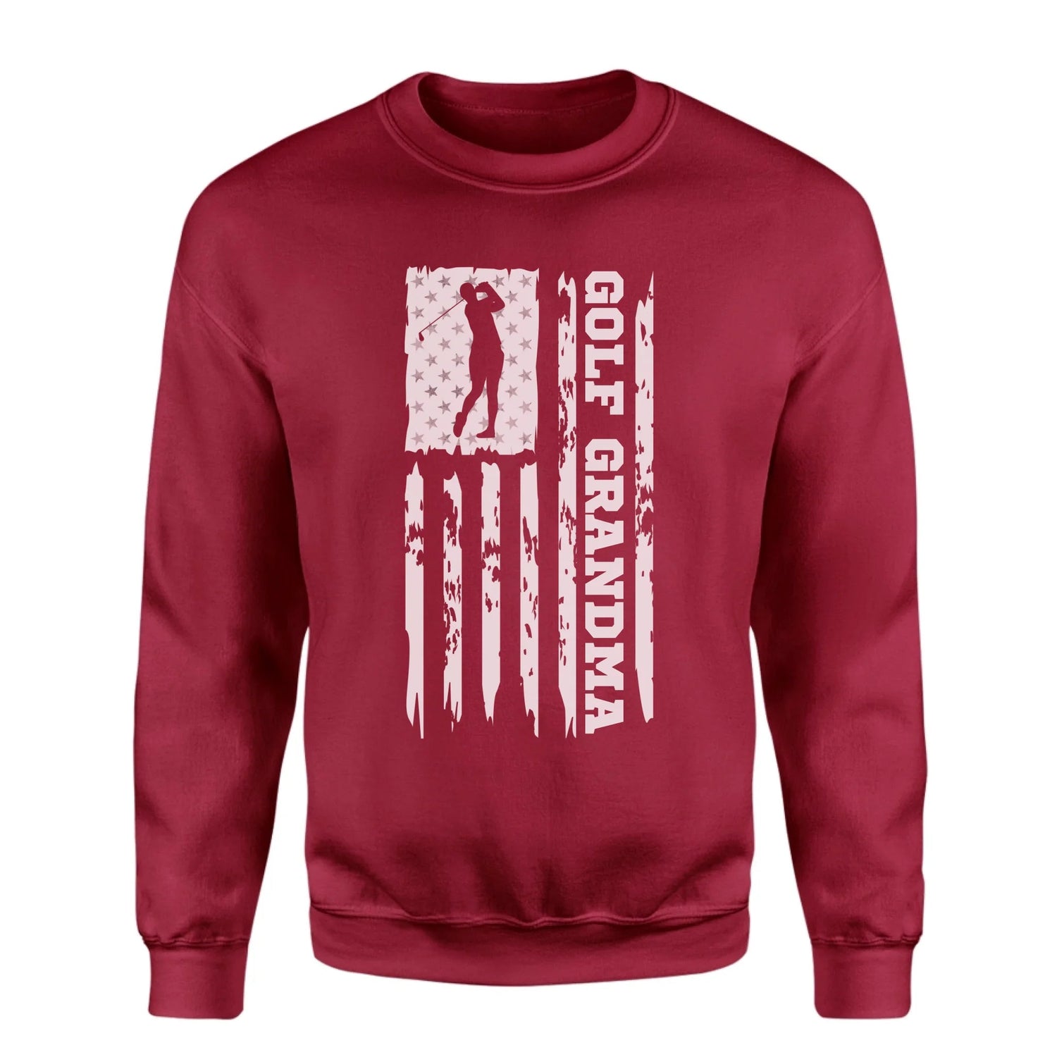 Golf Grandma Vertical Flag on a Sweatshirt with a White Graphic