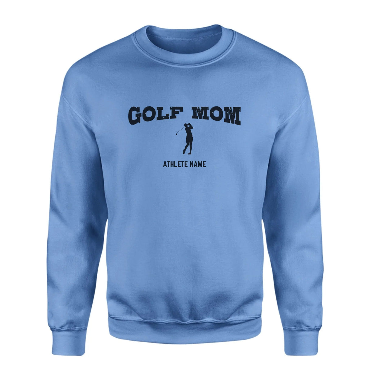 Golf Mom with Golfer Icon and Golfer Name on a Sweatshirt with a Black Graphic