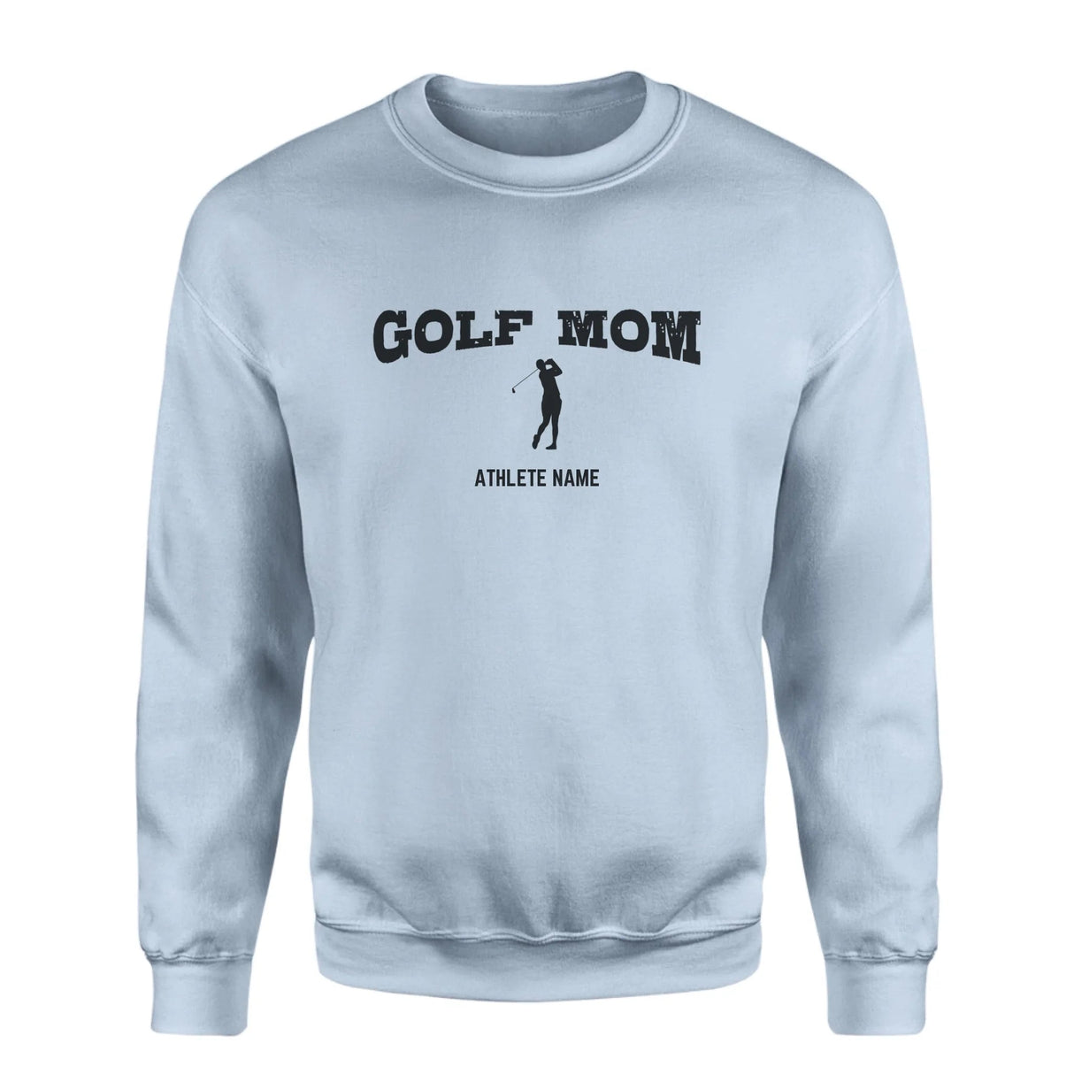 Golf Mom with Golfer Icon and Golfer Name on a Sweatshirt with a Black Graphic