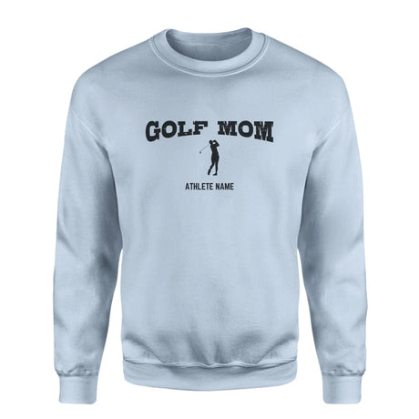 Golf Mom with Golfer Icon and Golfer Name on a Sweatshirt with a Black Graphic
