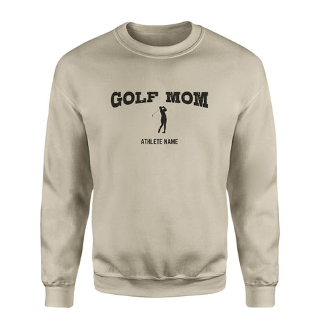 Golf Mom with Golfer Icon and Golfer Name on a Sweatshirt with a Black Graphic