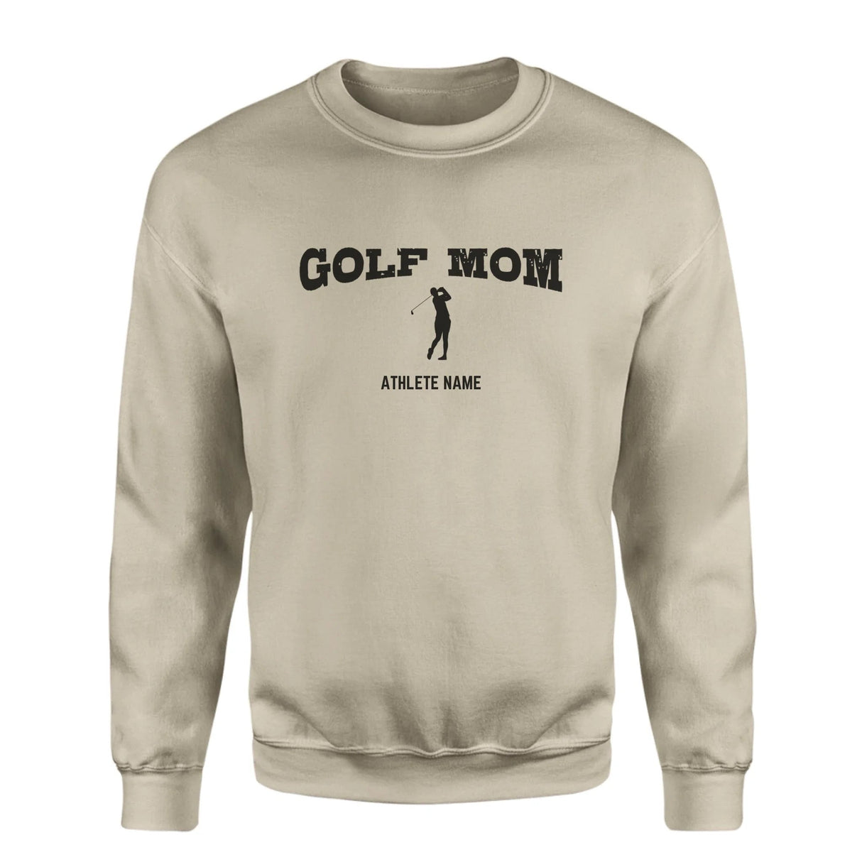 Golf Mom with Golfer Icon and Golfer Name on a Sweatshirt with a Black Graphic