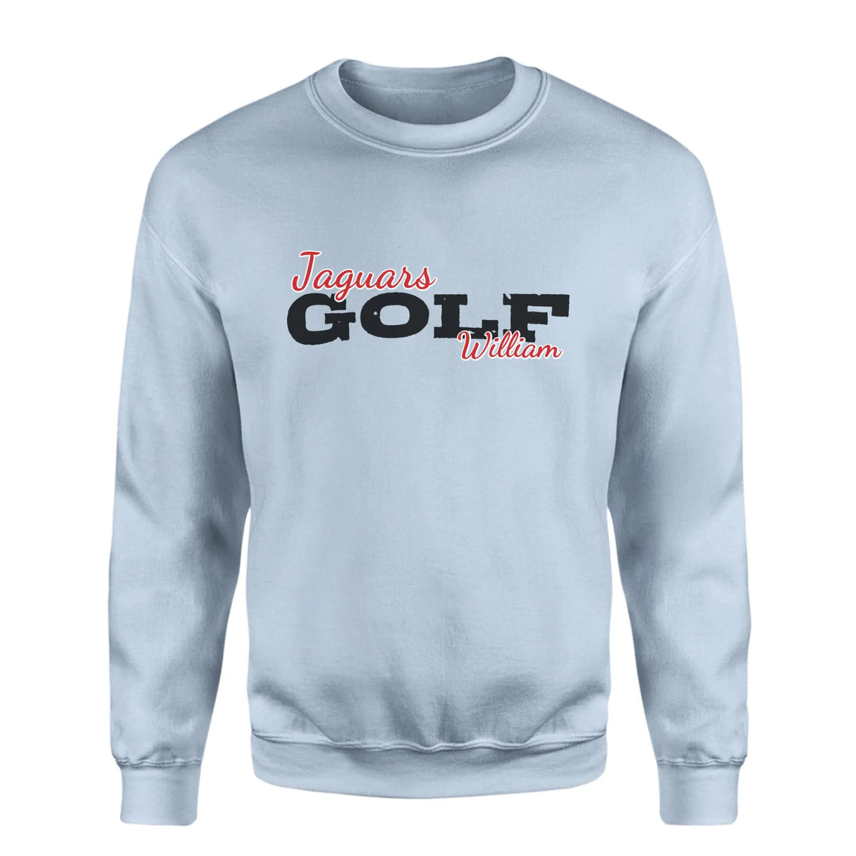 Custom Golf Mascot and Golfer Name on a Sweatshirt with a Black Graphic
