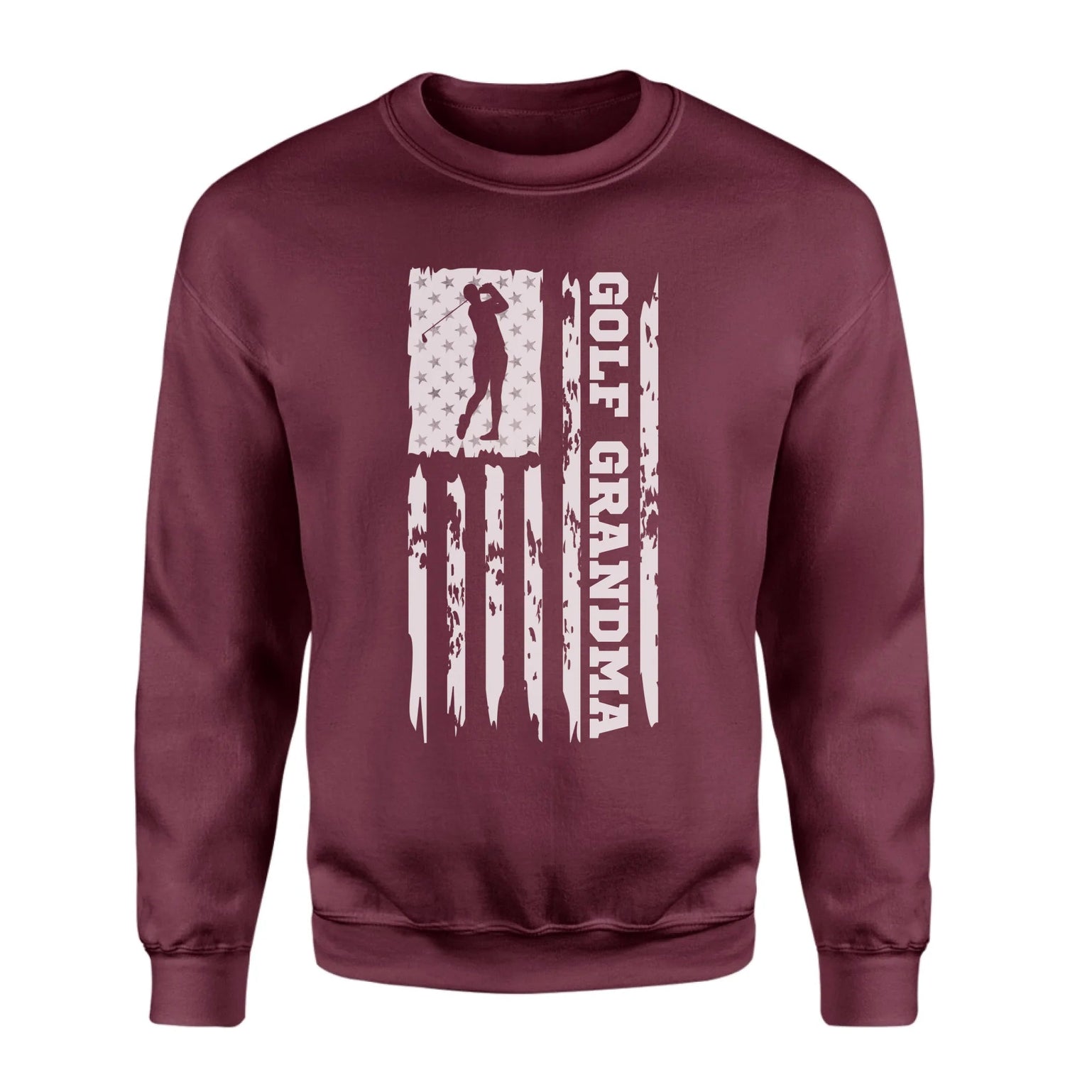 Golf Grandma Vertical Flag on a Sweatshirt with a White Graphic