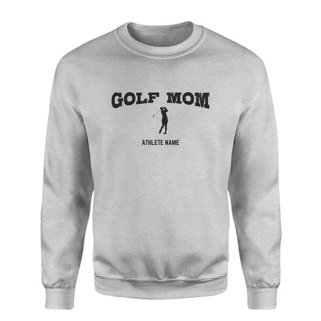Golf Mom with Golfer Icon and Golfer Name on a Sweatshirt with a Black Graphic