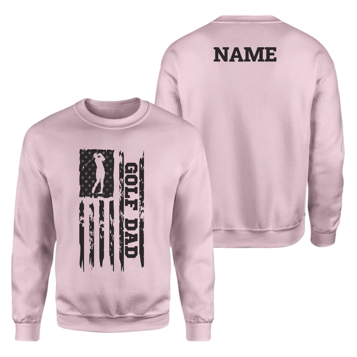 Golf Dad Vertical Flag With Golfer Name on a Sweatshirt with a Black Graphic