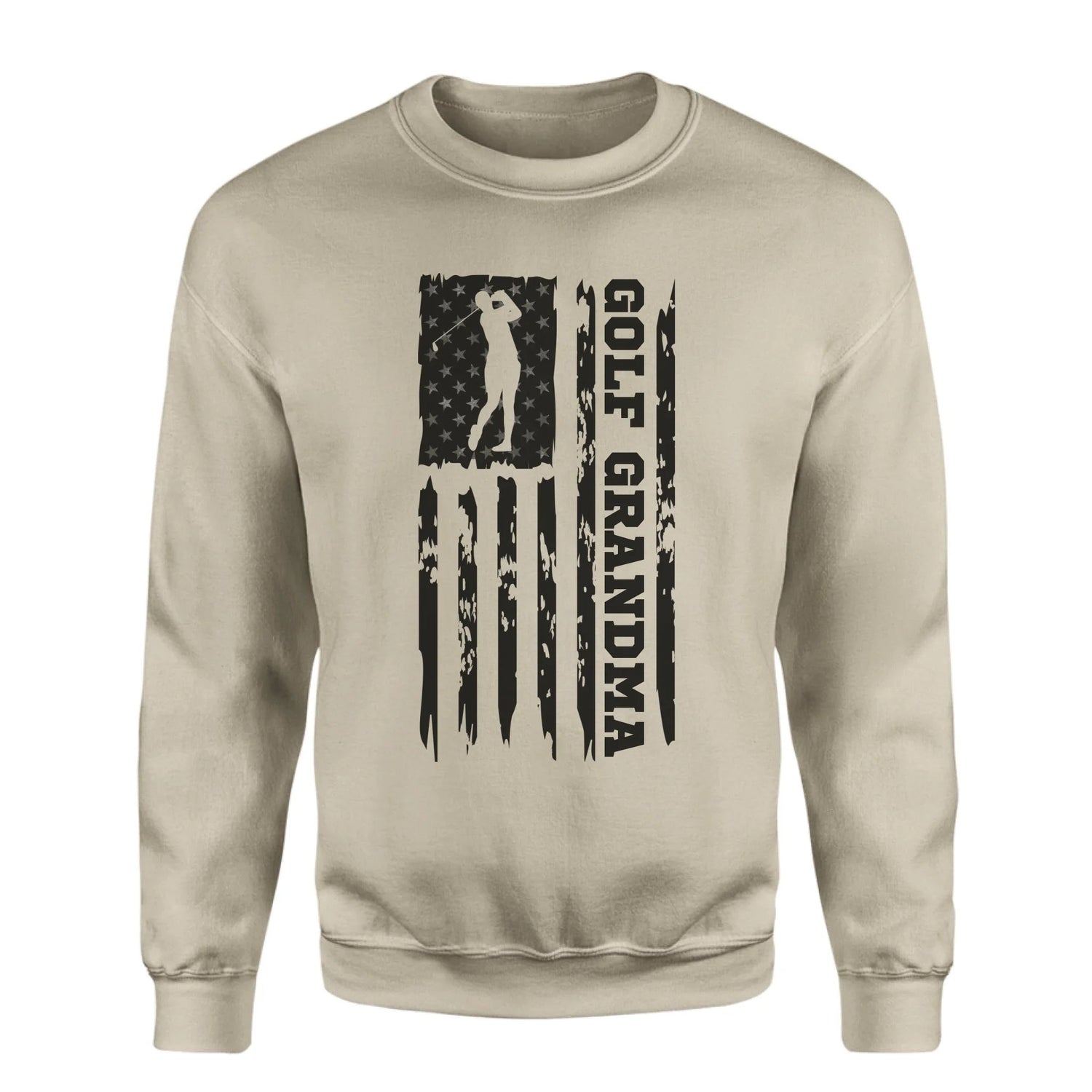 Golf Grandma Vertical Flag on a Sweatshirt with a Black Graphic