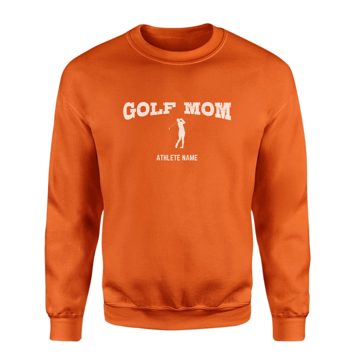 Golf Mom with Golfer Icon and Golfer Name on a Sweatshirt with a White Graphic
