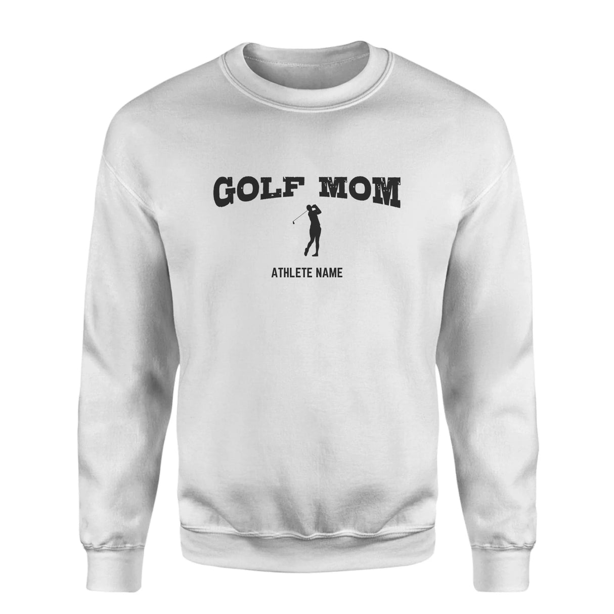 Golf Mom with Golfer Icon and Golfer Name on a Sweatshirt with a Black Graphic