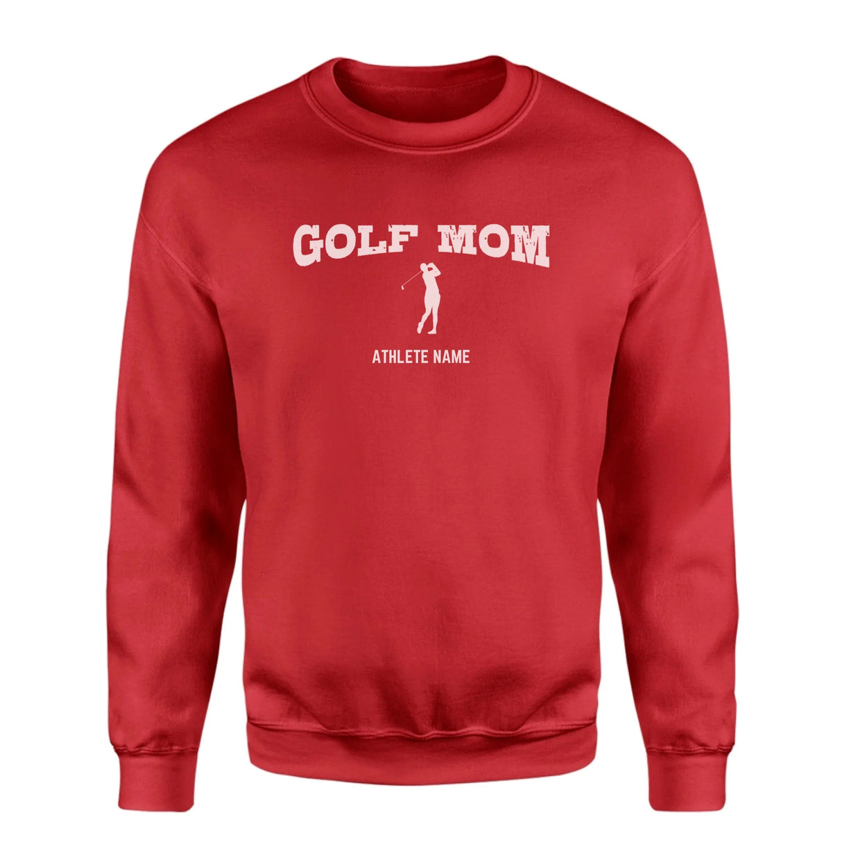 Golf Mom with Golfer Icon and Golfer Name on a Sweatshirt with a White Graphic