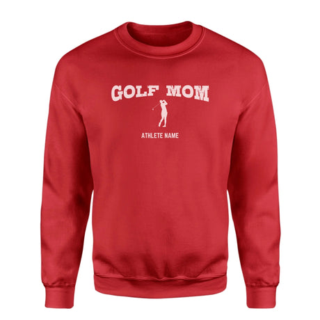 Golf Mom with Golfer Icon and Golfer Name on a Sweatshirt with a White Graphic