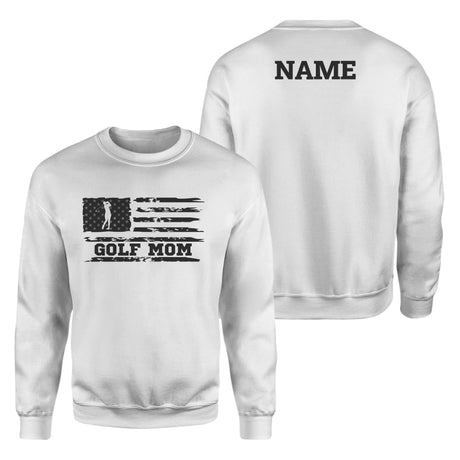 Golf Mom Horizontal Flag With Golfer Name on a Sweatshirt with a Black Graphic