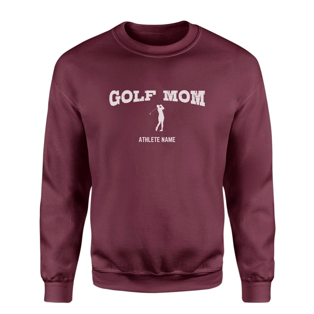 Golf Mom with Golfer Icon and Golfer Name on a Sweatshirt with a White Graphic