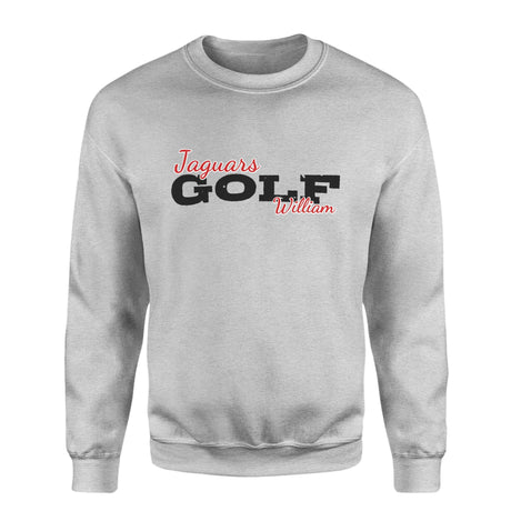 Custom Golf Mascot and Golfer Name on a Sweatshirt with a Black Graphic