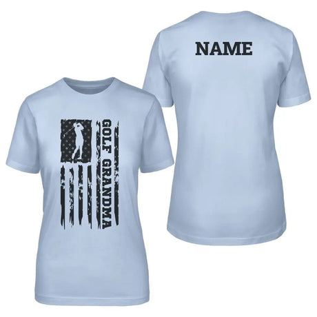 Golf Grandma Vertical Flag With Golfer Name on a Unisex T-Shirt with a Black Graphic
