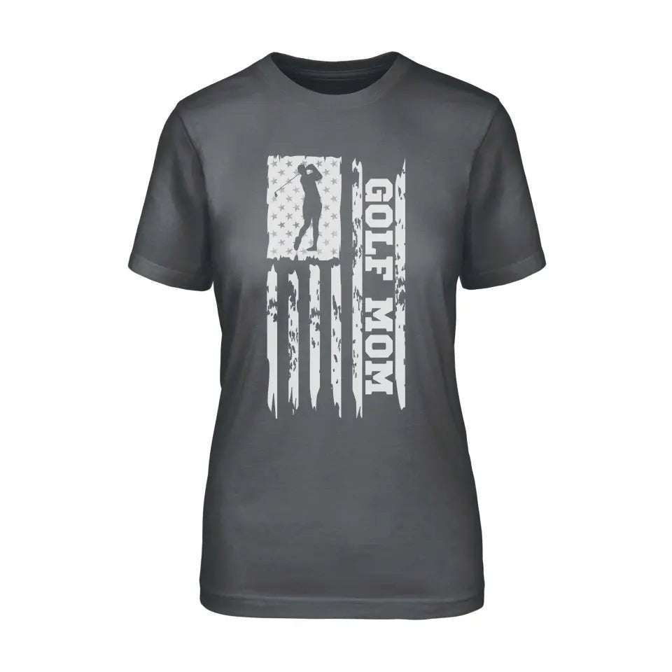 Golf Mom Vertical Flag on a Unisex T-Shirt with a White Graphic