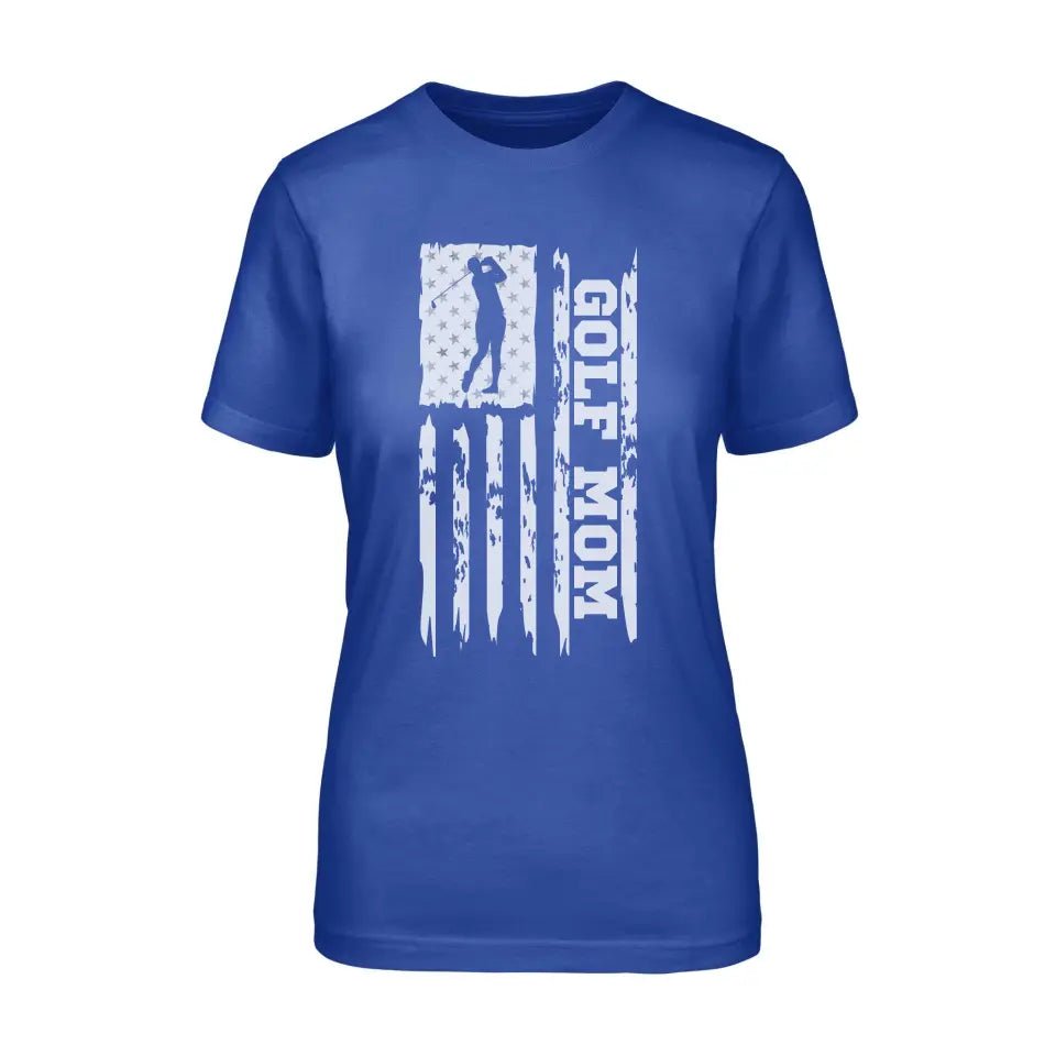 Golf Mom Vertical Flag on a Unisex T-Shirt with a White Graphic