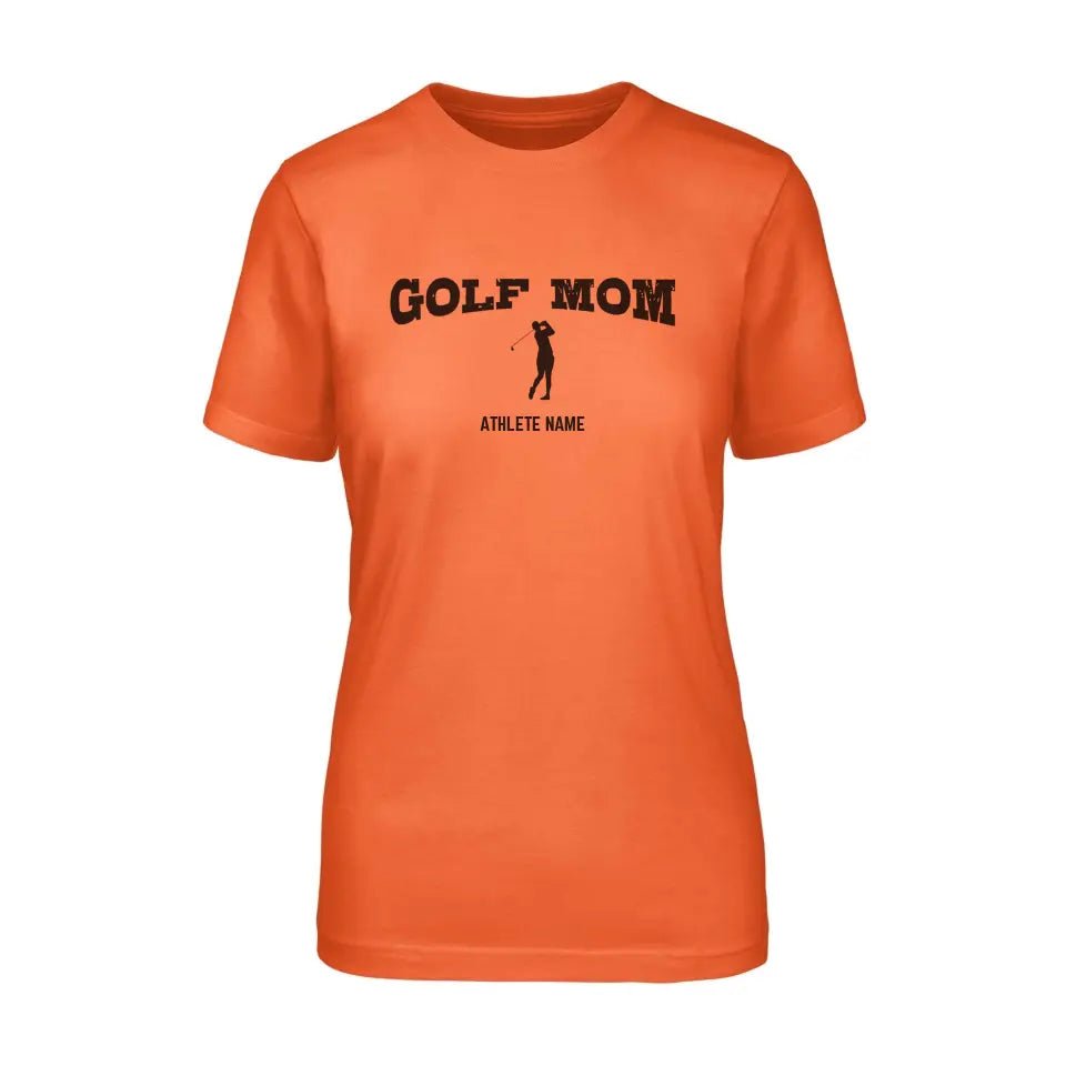 Golf Mom with Golfer Icon and Golfer Name on a Unisex T-Shirt with a Black Graphic