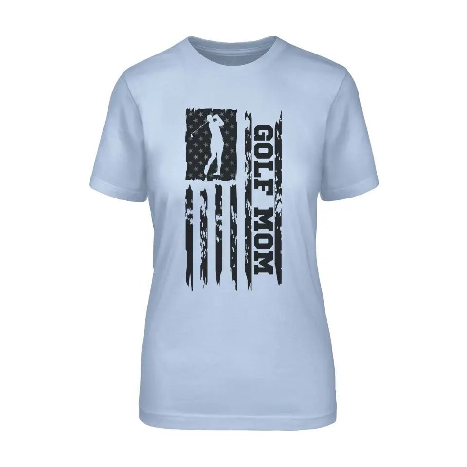 Golf Mom Vertical Flag on a Unisex T-Shirt with a Black Graphic