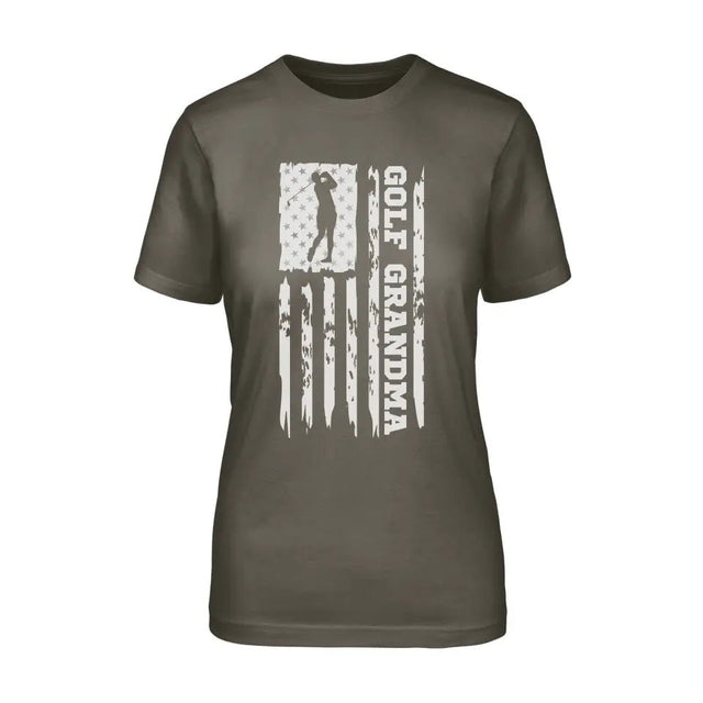 Golf Grandma Vertical Flag on a Unisex T-Shirt with a White Graphic