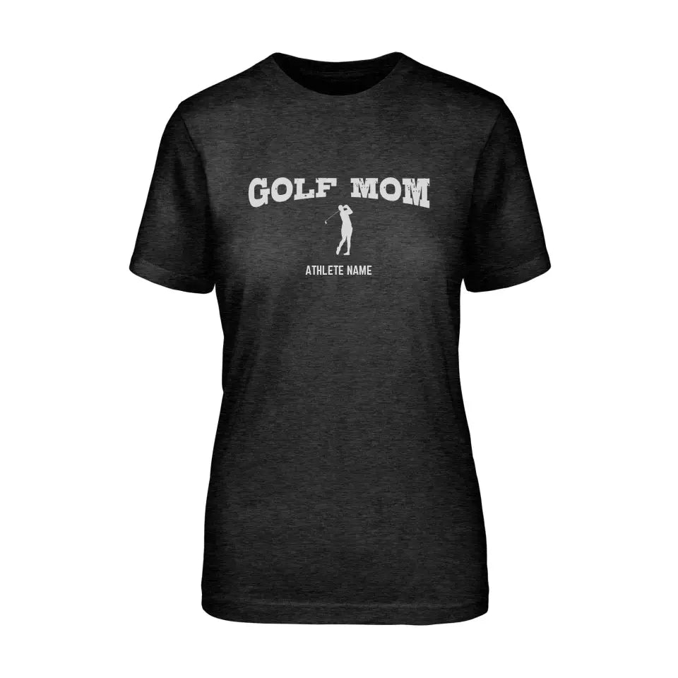 Golf Mom with Golfer Icon and Golfer Name on a Unisex T-Shirt with a White Graphic