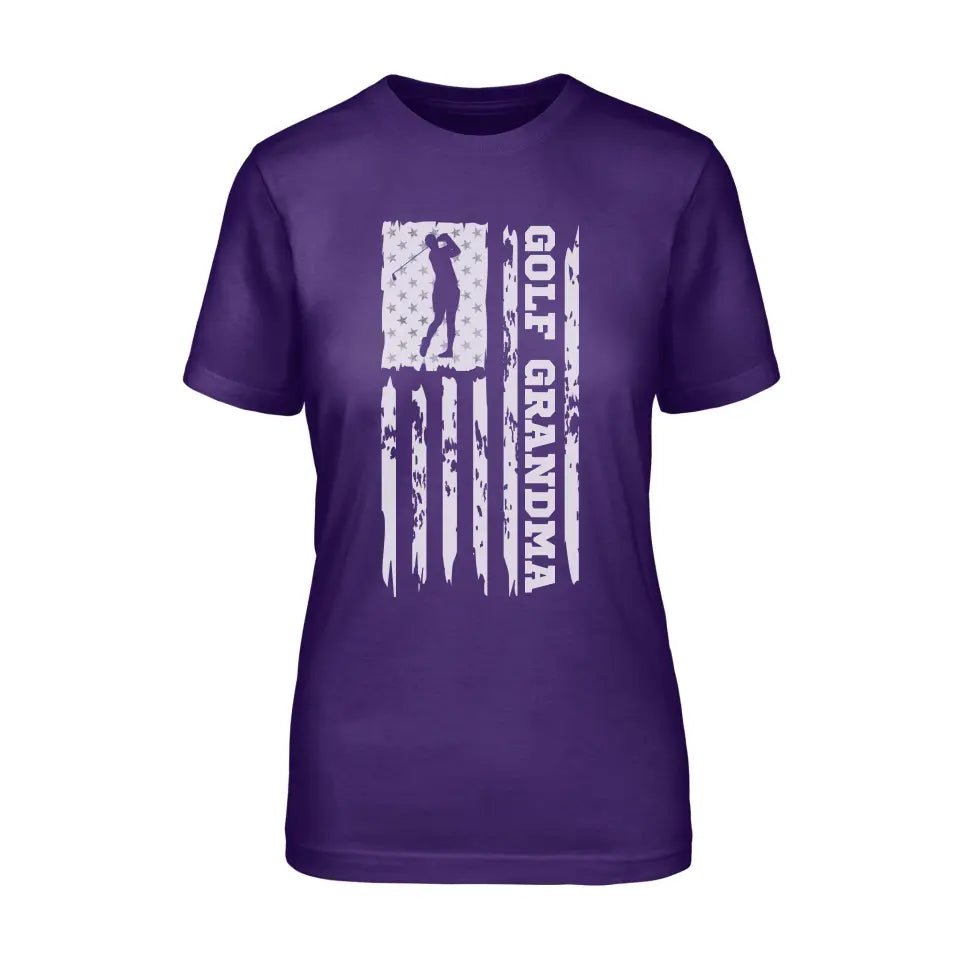 Golf Grandma Vertical Flag on a Unisex T-Shirt with a White Graphic