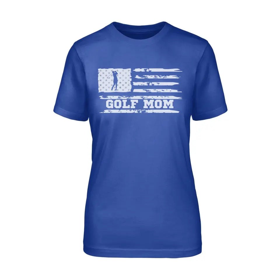 Golf Mom Horizontal Flag on a Unisex T-Shirt with a White Graphic