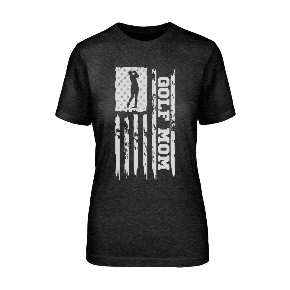 Golf Mom Vertical Flag on a Unisex T-Shirt with a White Graphic