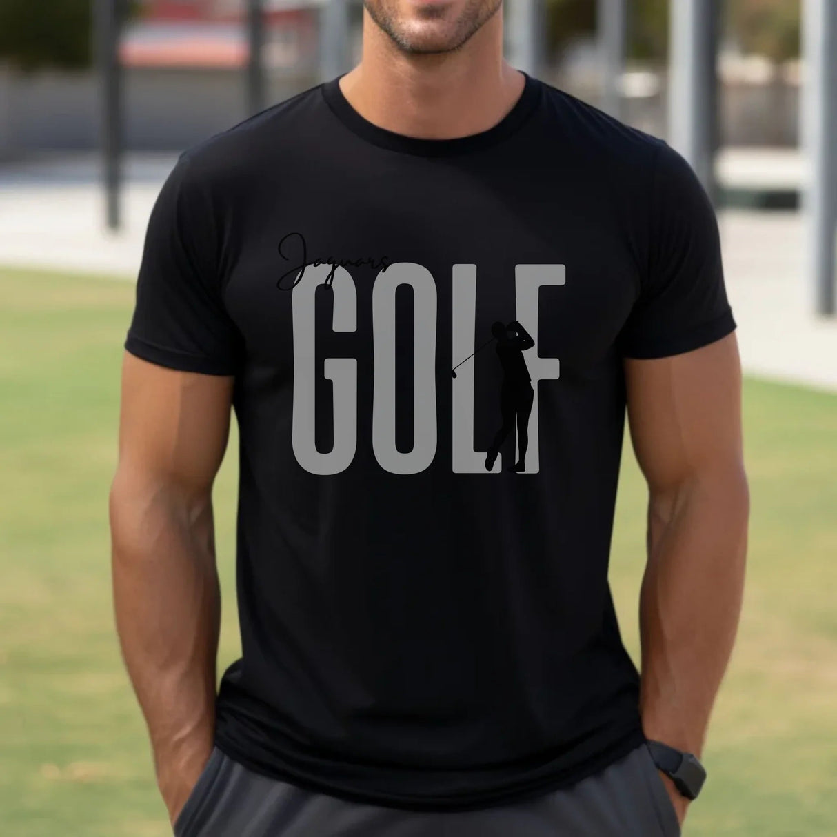 Personalized Golf Shirt With Modern Bold Design on a Unisex T-Shirt