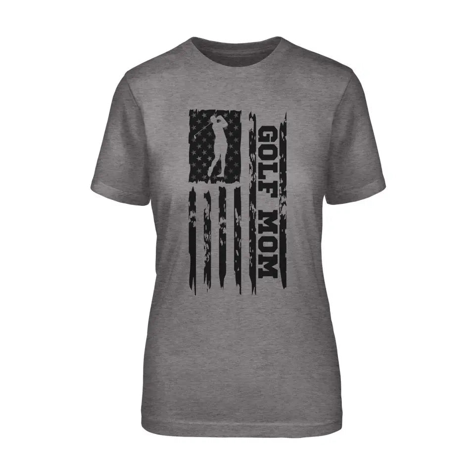 Golf Mom Vertical Flag on a Unisex T-Shirt with a Black Graphic