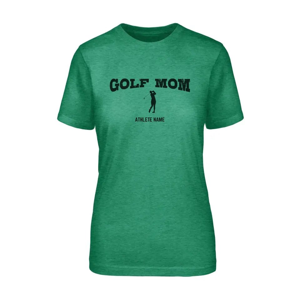 Golf Mom with Golfer Icon and Golfer Name on a Unisex T-Shirt with a Black Graphic
