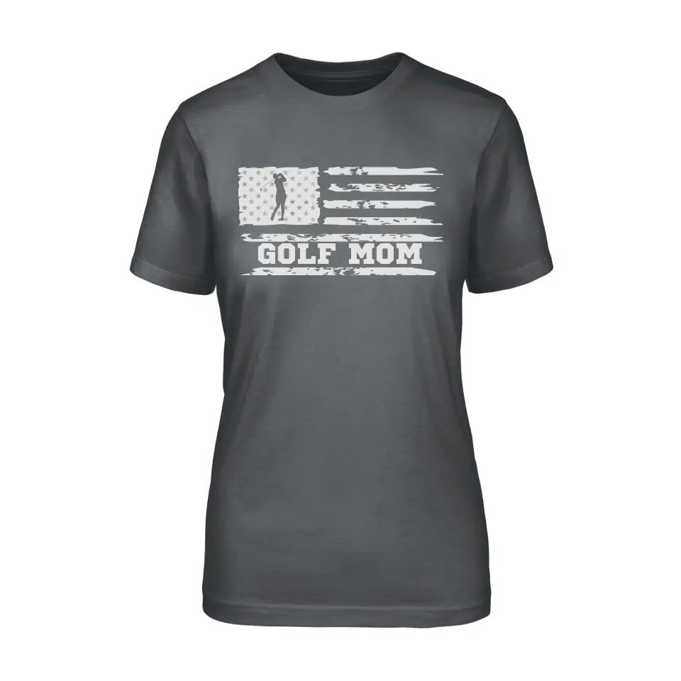 Golf Mom Horizontal Flag on a Unisex T-Shirt with a White Graphic