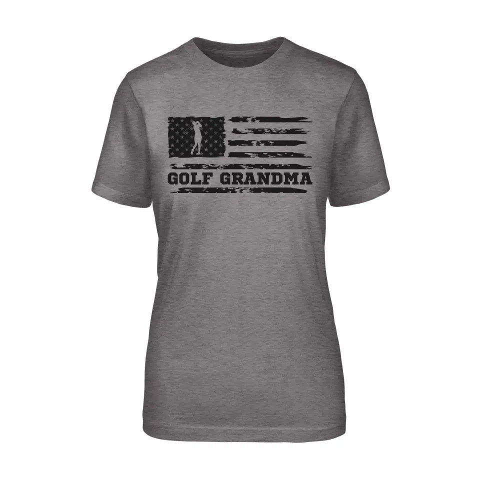 Golf Grandma Horizontal Flag on a Unisex T-Shirt with a Black Graphic