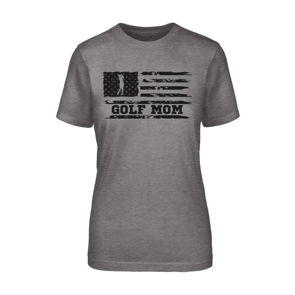 Golf Mom Horizontal Flag on a Unisex T-Shirt with a Black Graphic