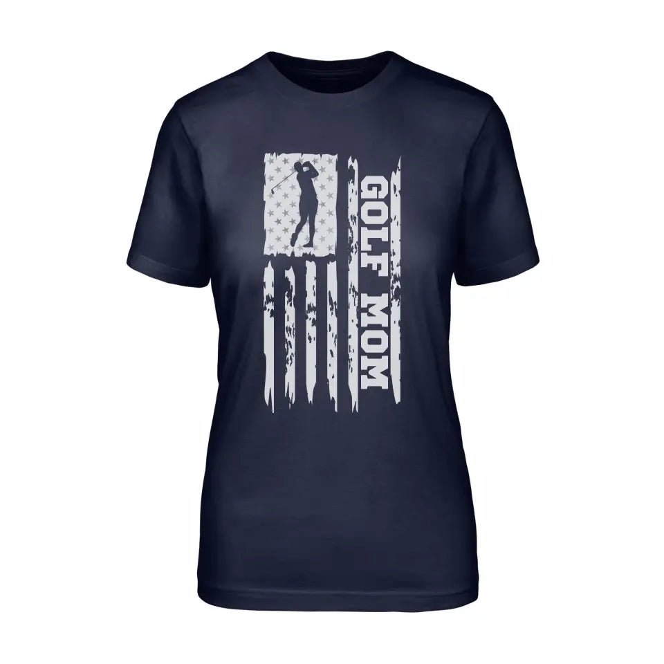 Golf Mom Vertical Flag on a Unisex T-Shirt with a White Graphic