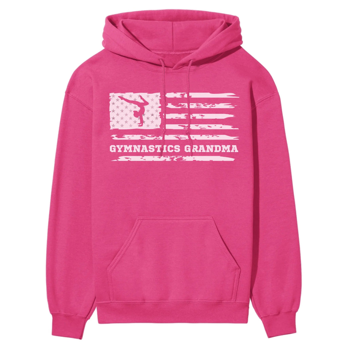 Gymnastics Grandma Horizontal Flag on a Hoodie with a White Graphic