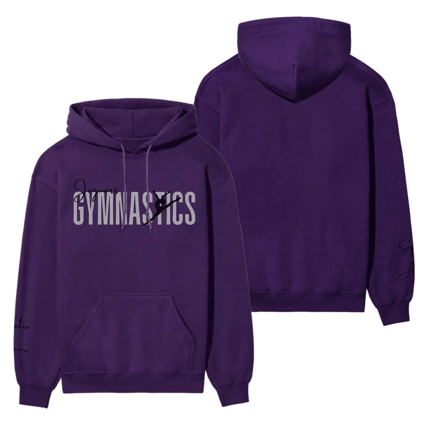 Personalized Gymnastics on a Hoodie With Modern Bold Designs and Gymnast Name on Sleeve on a Hoodie