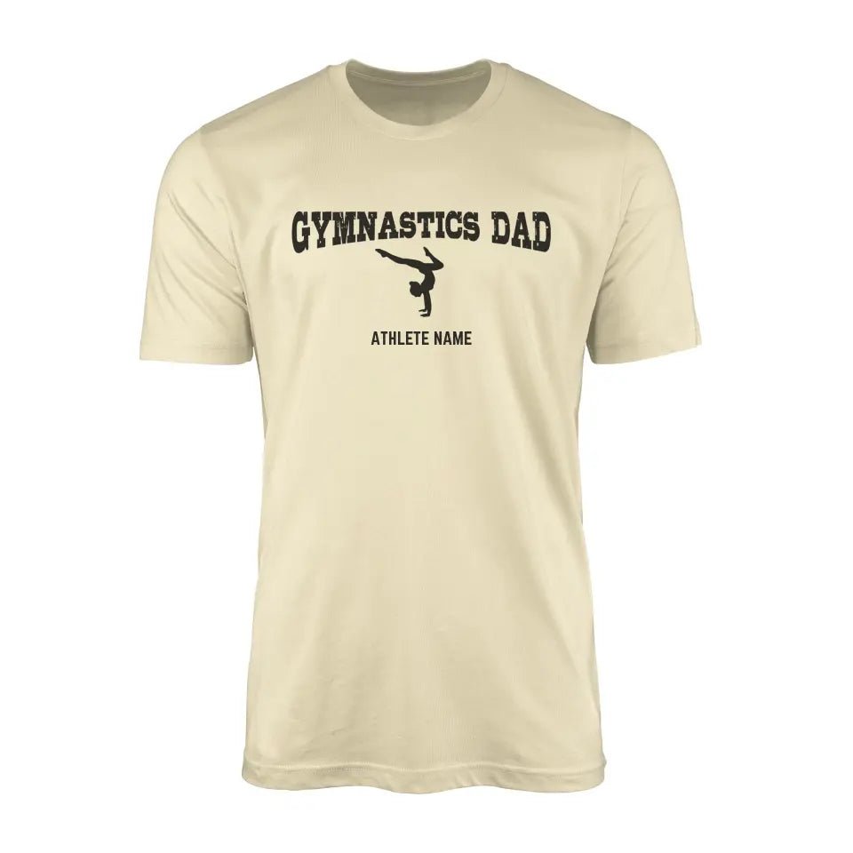 Gymnastics Dad with Gymnast Icon and Gymnast Name on a Men's T-Shirt with a Black Graphic