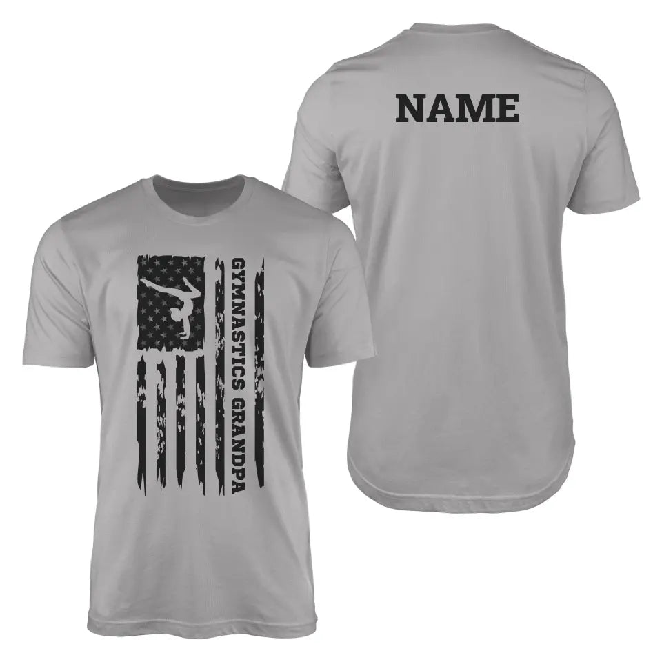 Gymnastics Grandpa Vertical Flag With Gymnast Name on a Men's T-Shirt with a Black Graphic