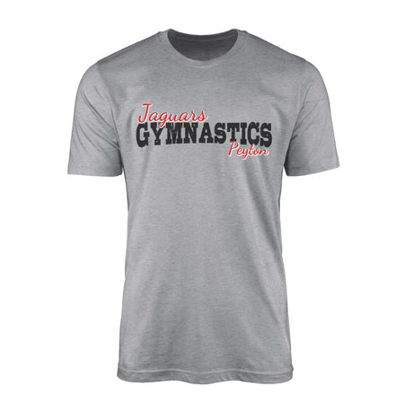 Custom Gymnastics Mascot and Gymnast Name on a Men's T-Shirt with a Black Graphic
