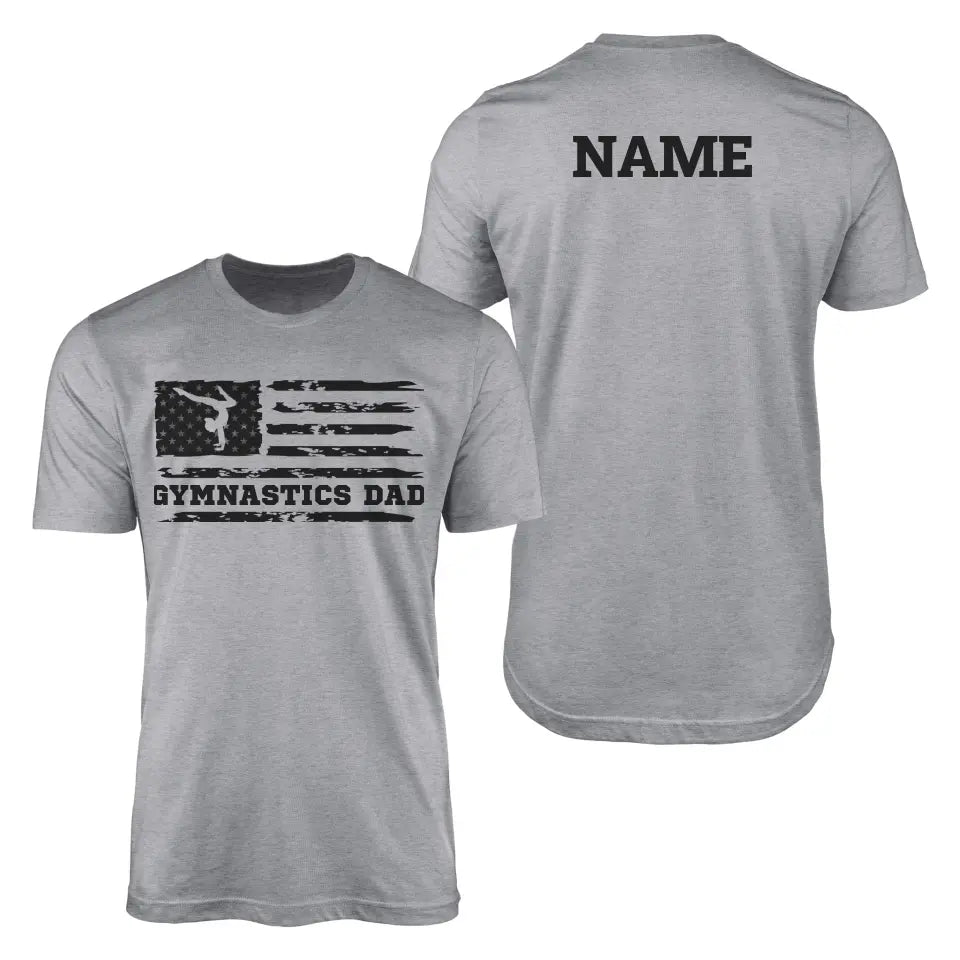 Gymnastics Dad Horizontal Flag With Gymnast Name on a Men's T-Shirt with a Black Graphic
