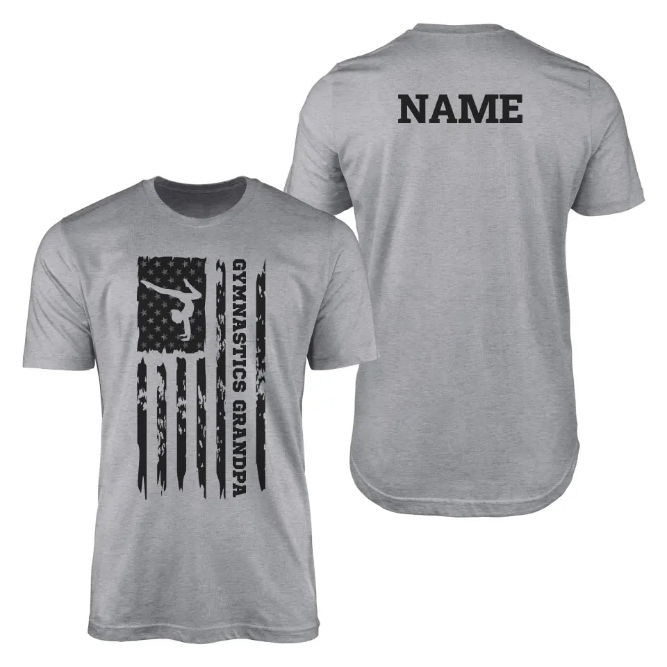 Gymnastics Grandpa Vertical Flag With Gymnast Name on a Men's T-Shirt with a Black Graphic