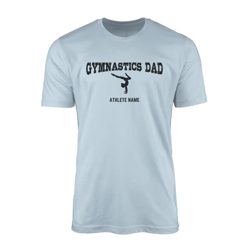 Gymnastics Dad with Gymnast Icon and Gymnast Name on a Men's T-Shirt with a Black Graphic