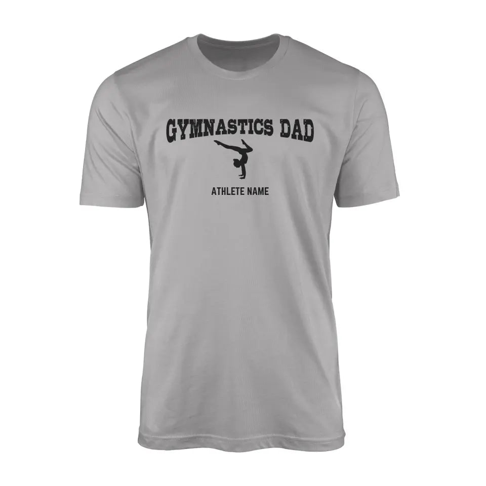 Gymnastics Dad with Gymnast Icon and Gymnast Name on a Men's T-Shirt with a Black Graphic