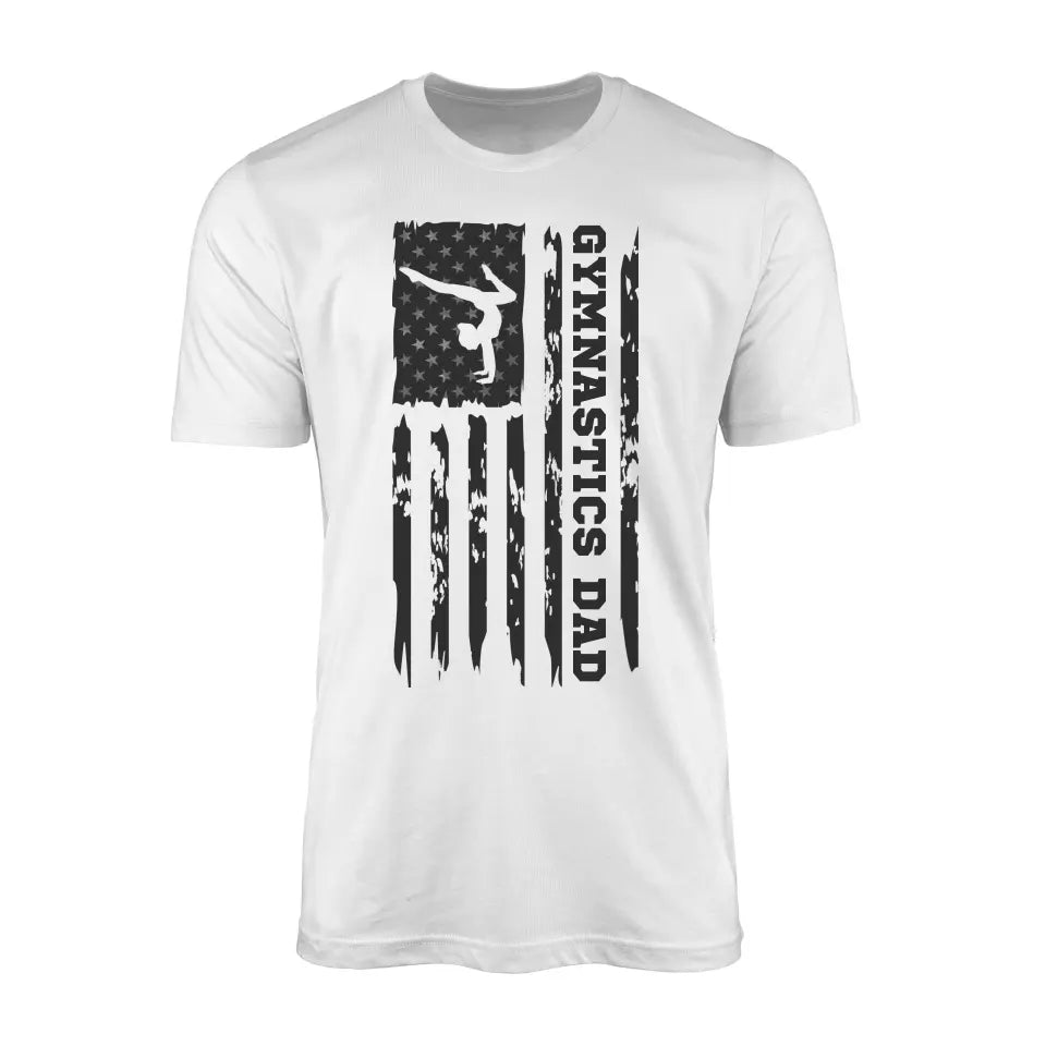 Gymnastics Dad Vertical Flag on a Men's T-Shirt with a Black Graphic