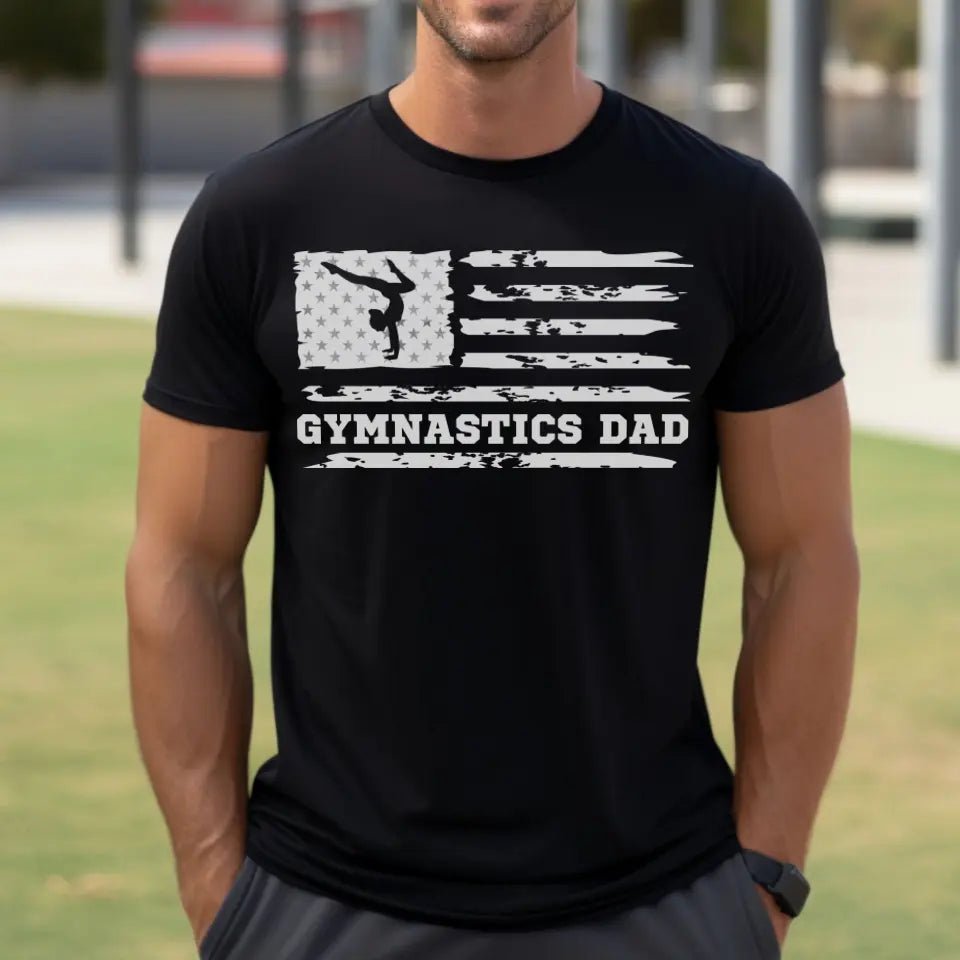 Gymnastics Dad Horizontal Flag on a Men's T-Shirt with a White Graphic