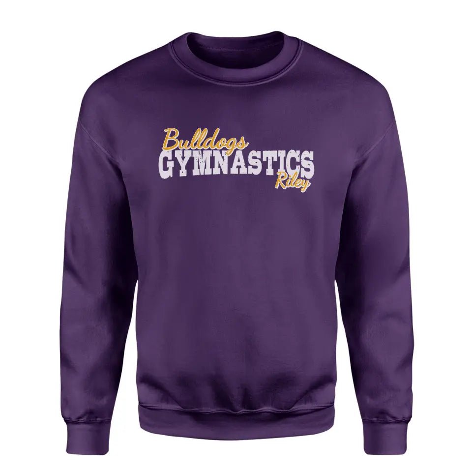 Custom Gymnastics Mascot and Gymnast Name on a Sweatshirt with a White Graphic