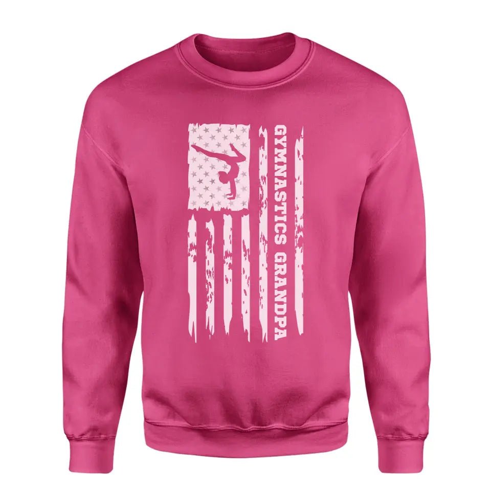 Gymnastics Grandpa Vertical Flag on a Sweatshirt with a White Graphic