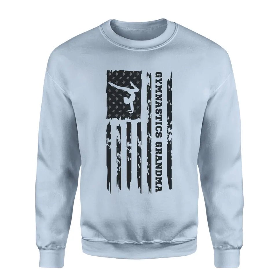 Gymnastics Grandma Vertical Flag on a Sweatshirt with a Black Graphic